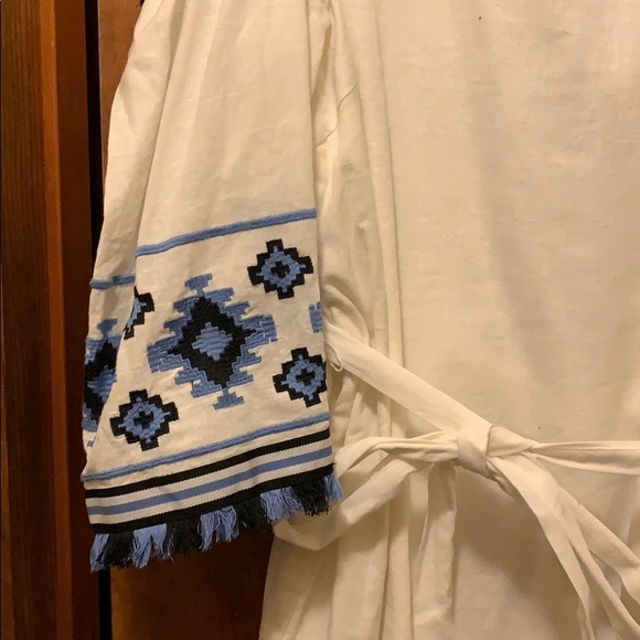 Eloquii White & Blue Cold Shoulder Linen Dress - Picture 2 of 3